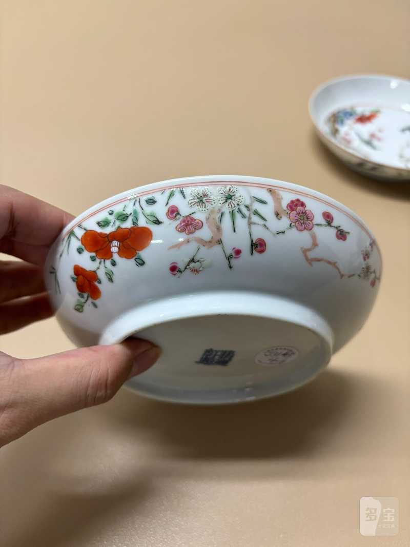 清乾隆 粉彩花鸟纹盘一对 - 图8